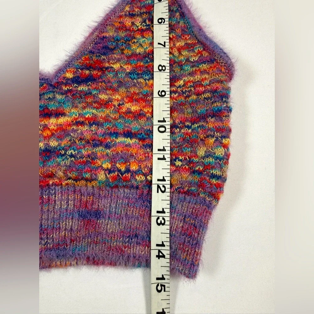 HAZEL MOON Multicolor Fuzzy Knit Crop Cami Bralette Top Size M Rainbow Space Dye - Picture 9 of 13